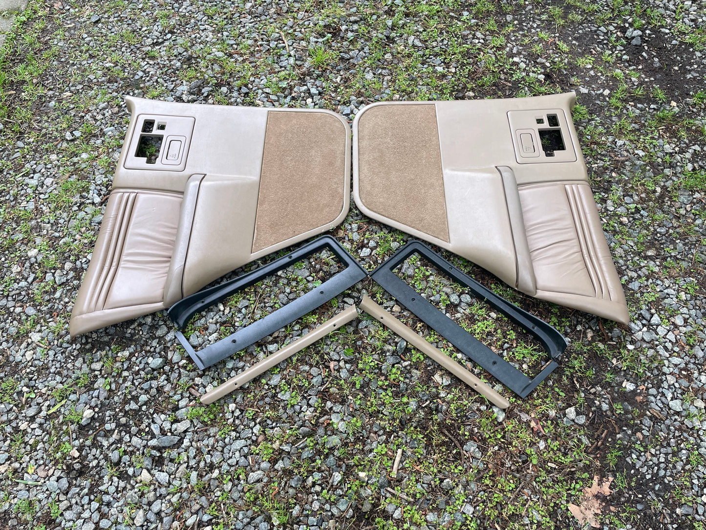 OEM Pair of Leather Rear Power Door Panels in Beige for 1986-1993 Chevy S10 GMC S15 and more