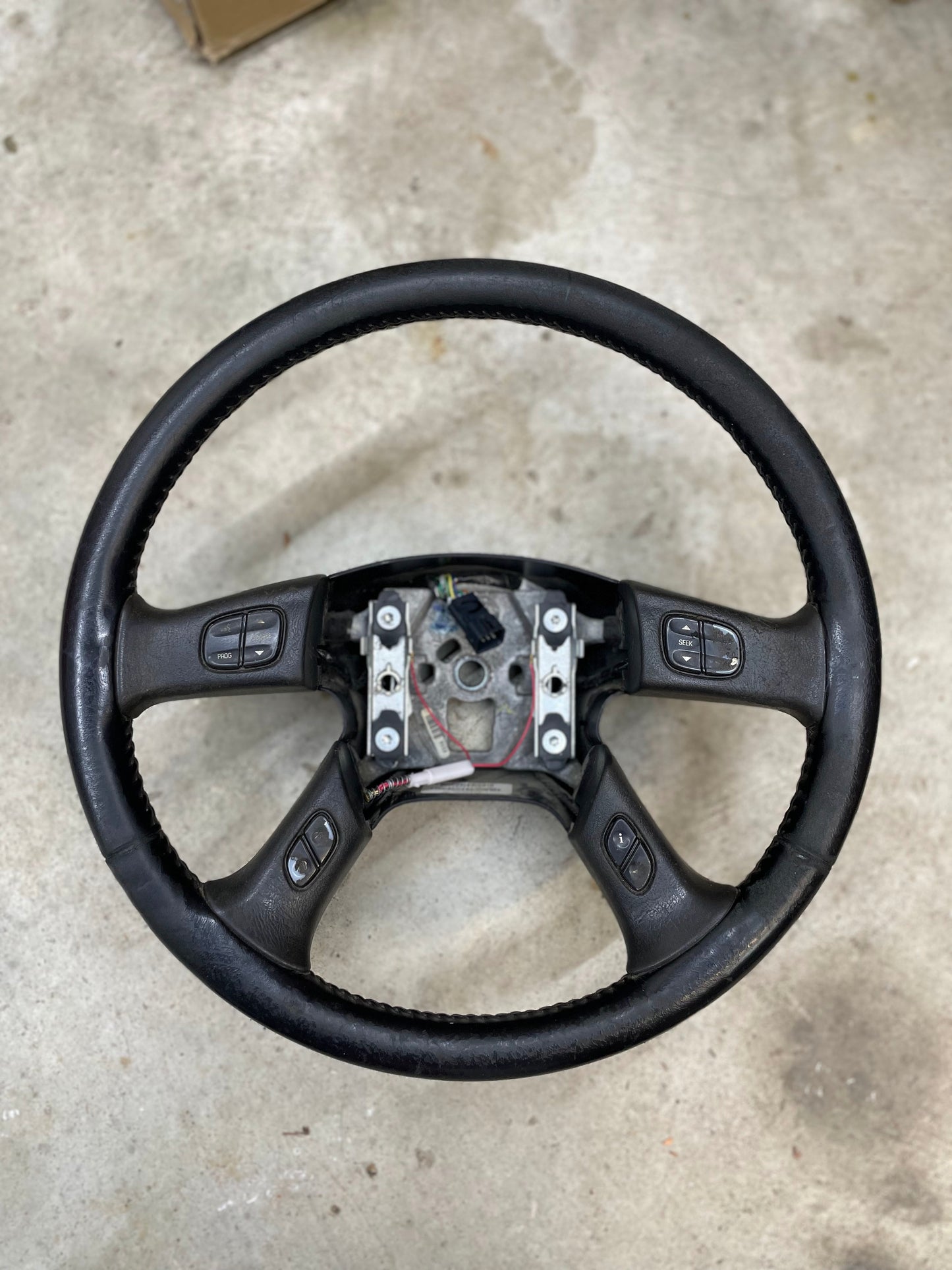 OEM Leather Steering Wheel with Radio HVAC Controls for 2002-2009 GM Trucks Chevy Silverado Trailblazer and more