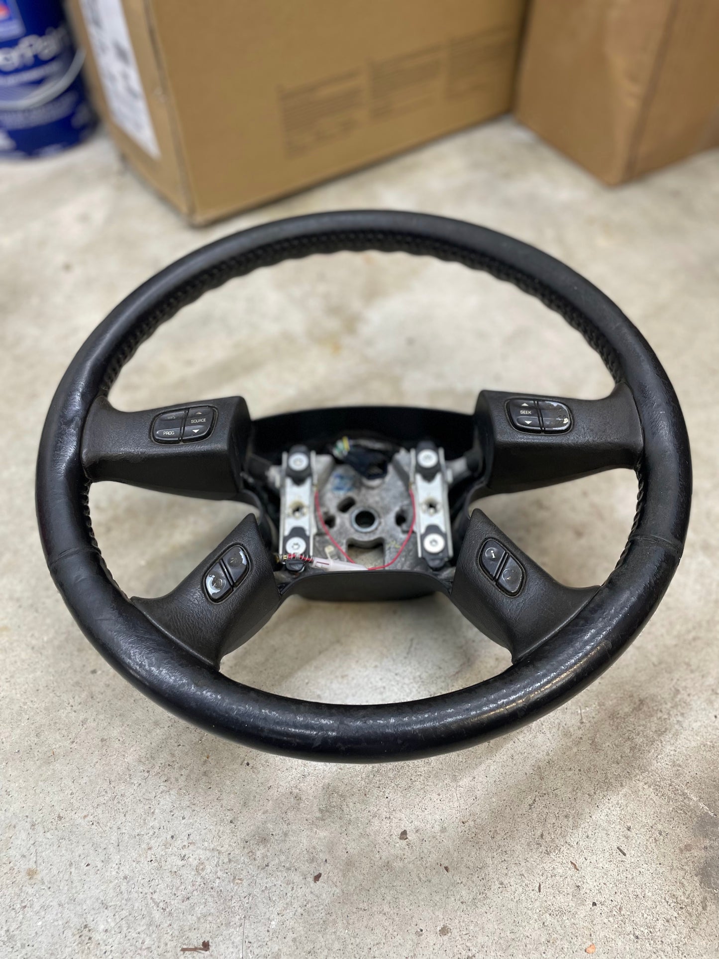 OEM Leather Steering Wheel with Radio HVAC Controls for 2002-2009 GM Trucks Chevy Silverado Trailblazer and more