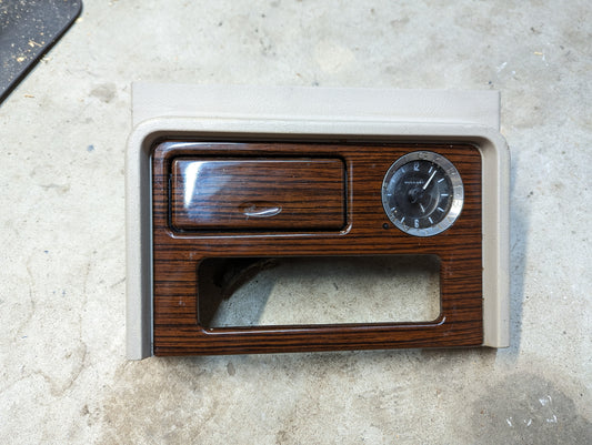 OEM Center Console Front Bin Woodgrain Trim with Clock in Light Beige for 2003-2006 Cadillac Escalade