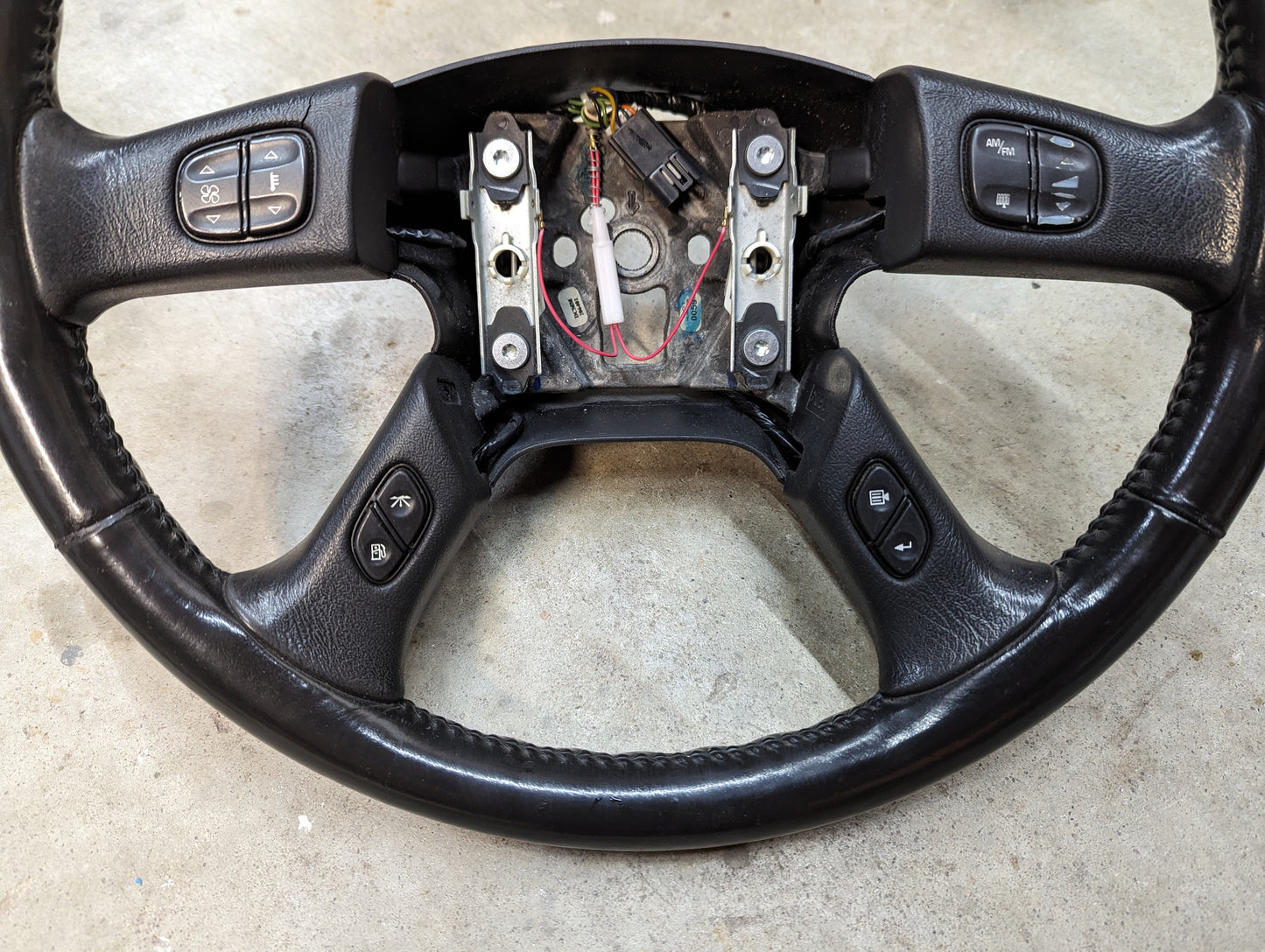 OEM Leather Steering Wheel with Radio HVAC Controls for 2002-2009 GM Trucks Chevy Silverado Trailblazer and more