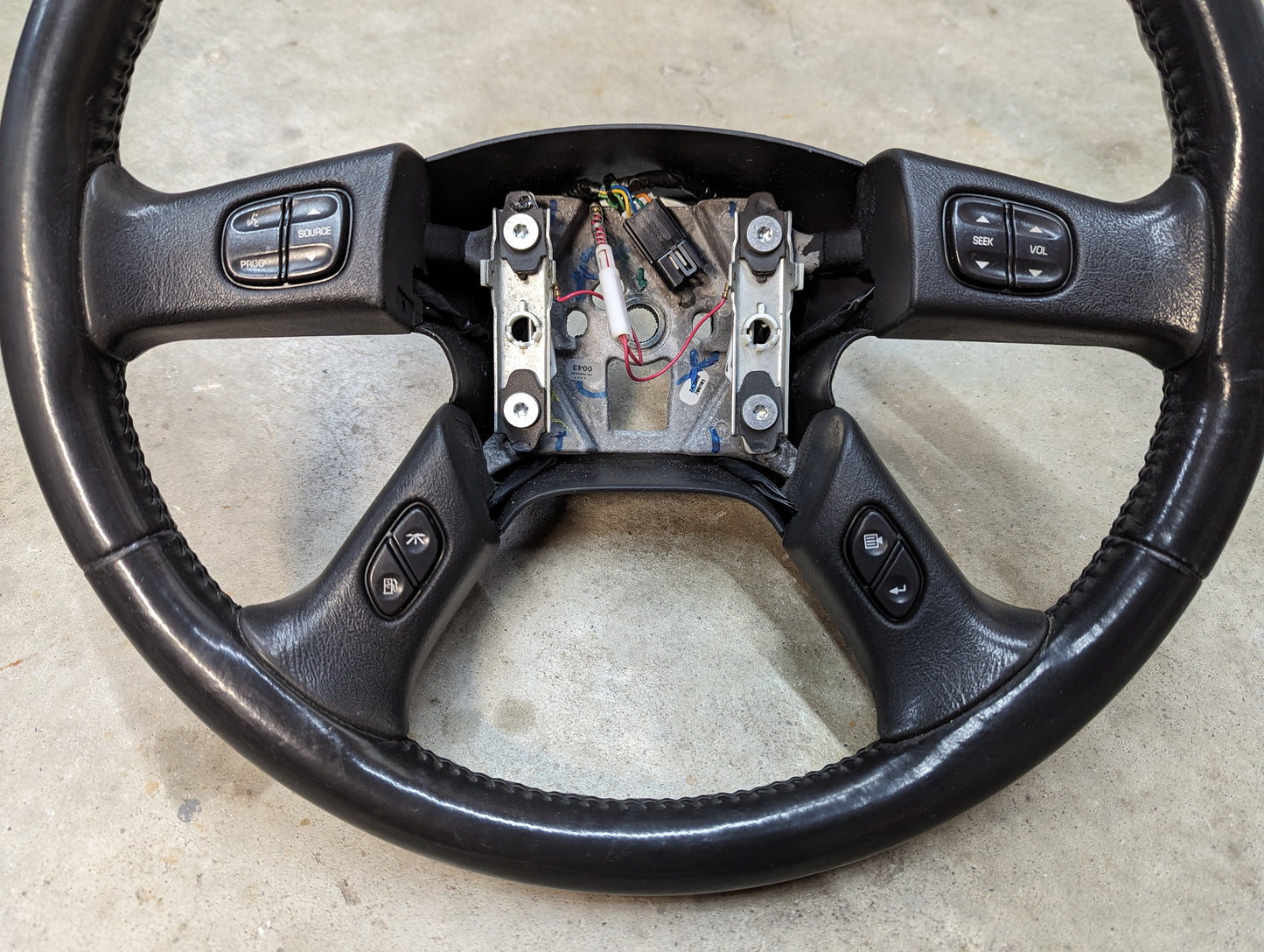 OEM Leather Steering Wheel with Radio HVAC Controls for 2002-2009 GM Trucks Chevy Silverado Trailblazer and more